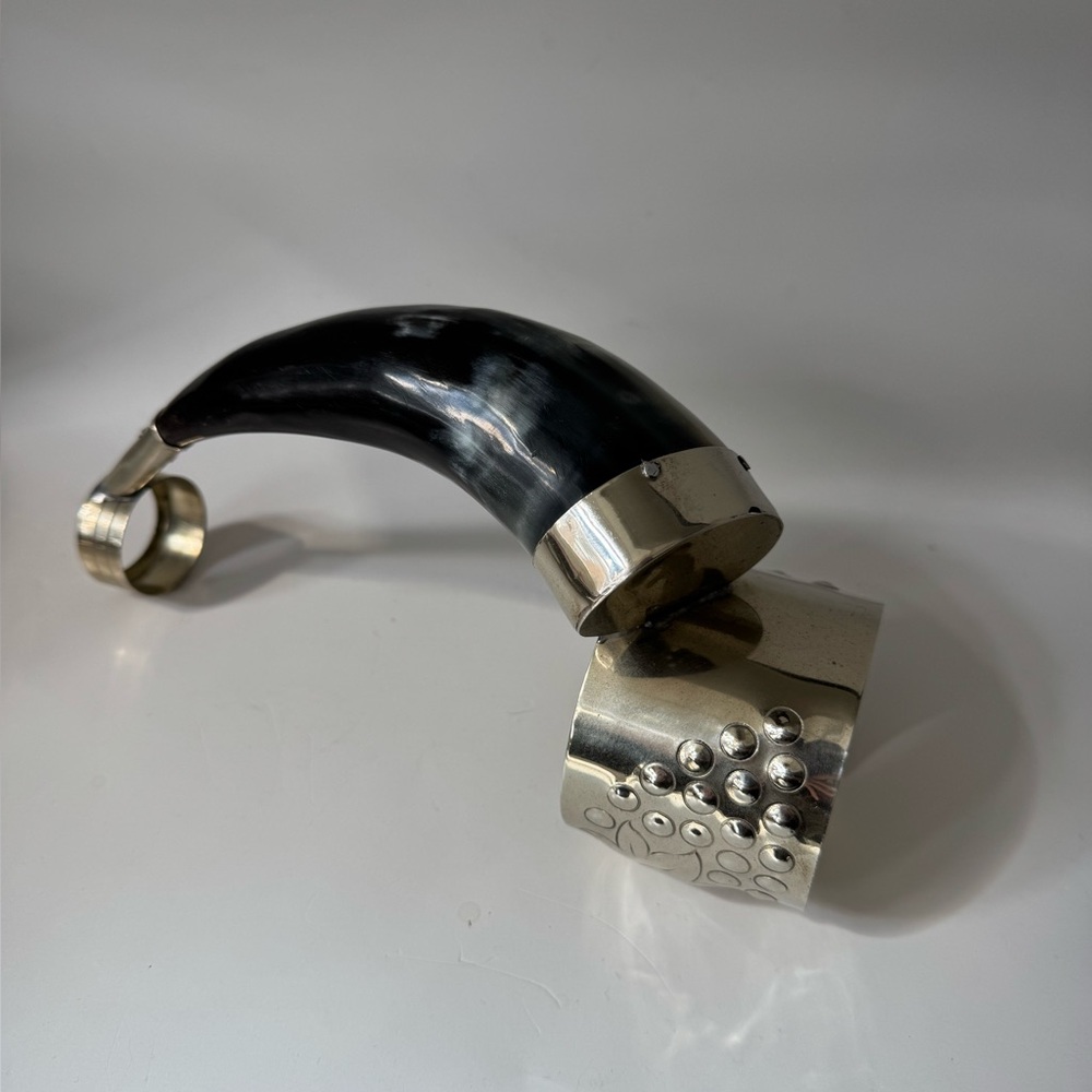 Silver plated natural horn wine bottle holder